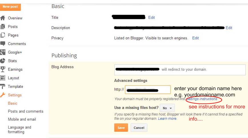 Setup and use custom domain name in Blogger