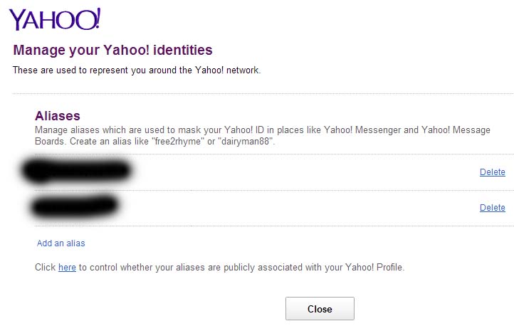 Delete Yahoo ID Alias